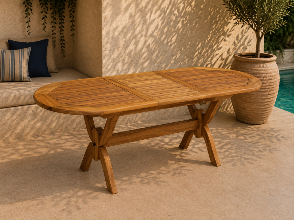 ART106 Açılılır Oval Teak Yemek Masası